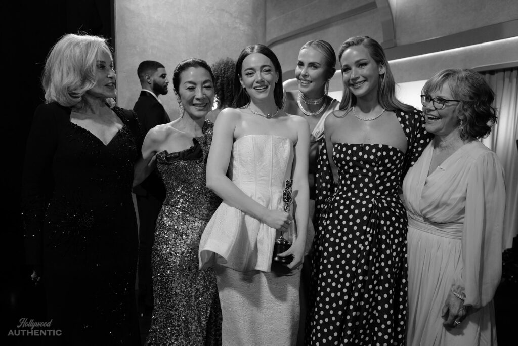 michelle yeoh, charlize theron, emma stone, jennifer lawrence, sally field, oscars 2024, hollywood authentic, greg williams, oscars dispatch