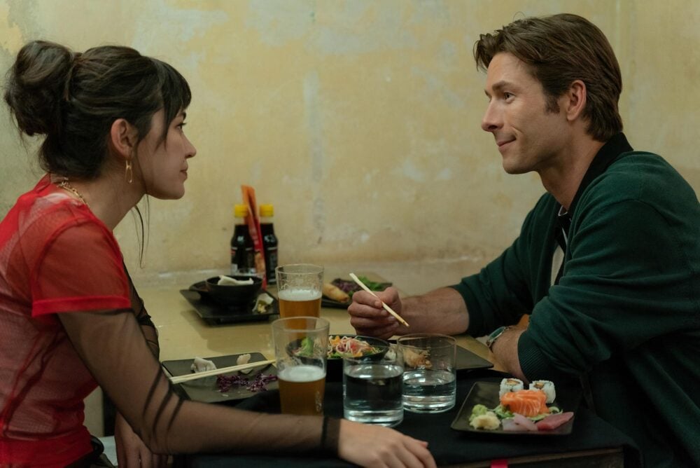 Glen Powell, Ed Harris, Margaret Qualley, Rafferty Law, Topher Grace